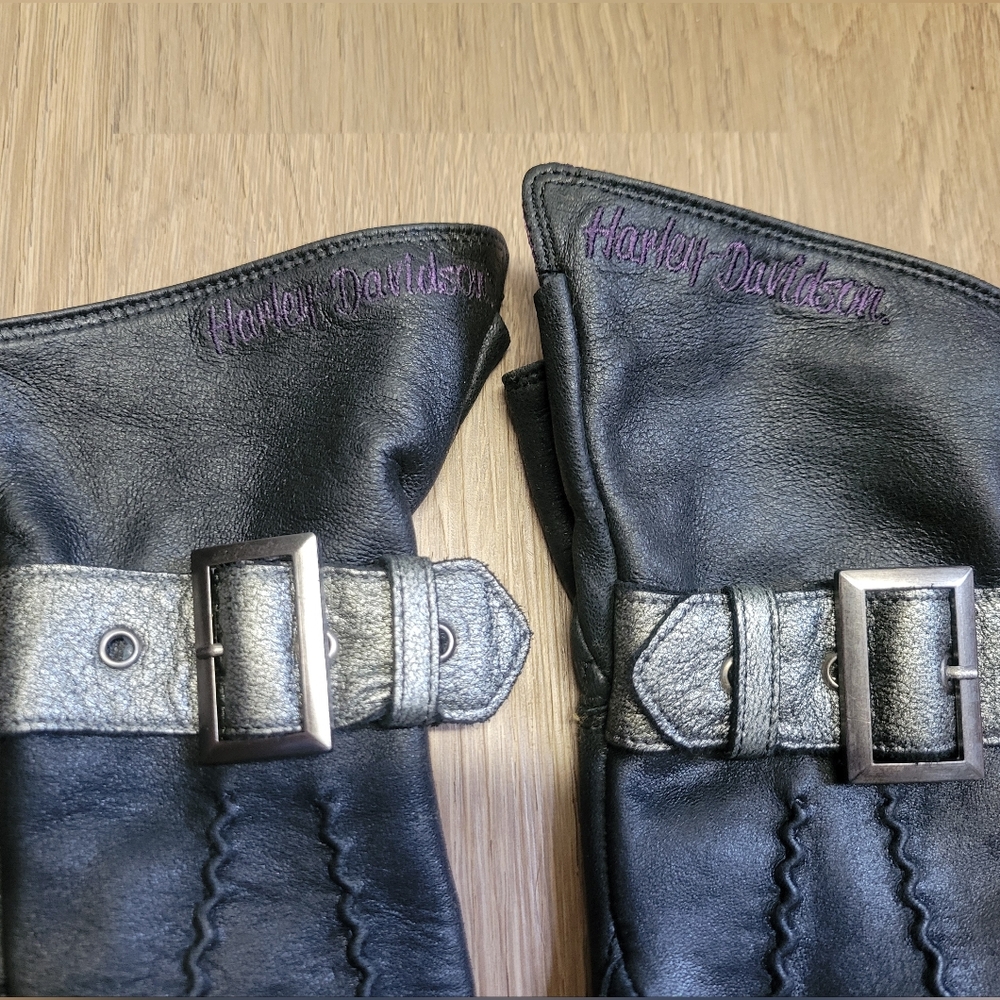Harley-Davidson Black and Purple Leather Gloves Size Small